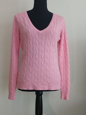 New York & Company Light Pink Cable V-Neck Sweater